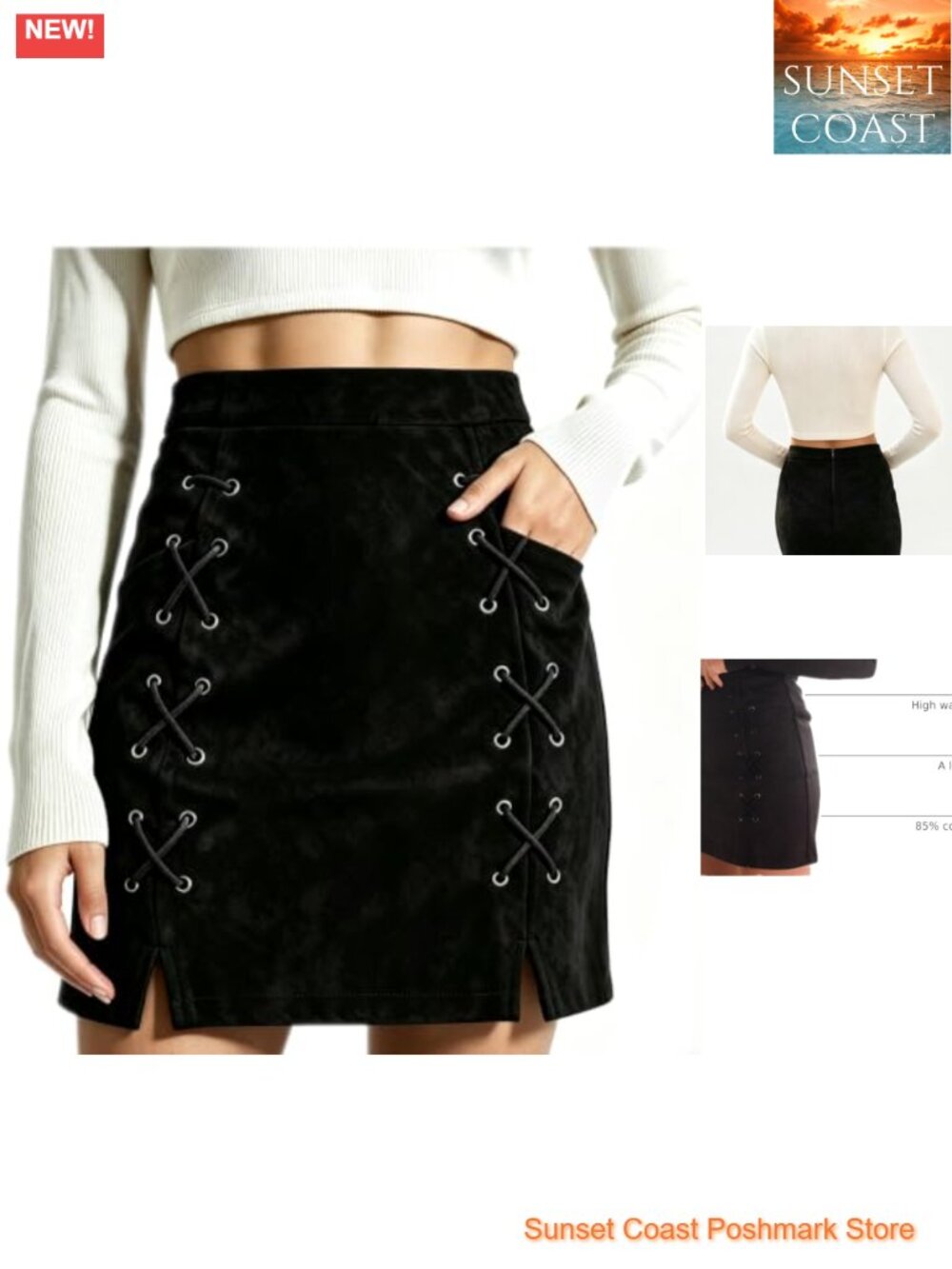 High Waist Faux Suede Lace Up Bodycon Mini Skirt